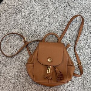 Tory Burch Tan Leather Backpack with Tassels